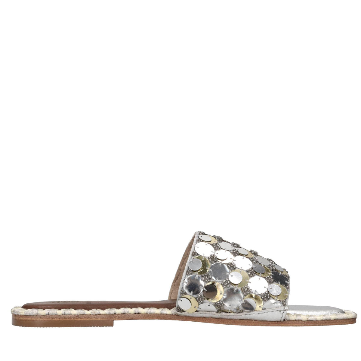 Mules in tessuto e paillettes 