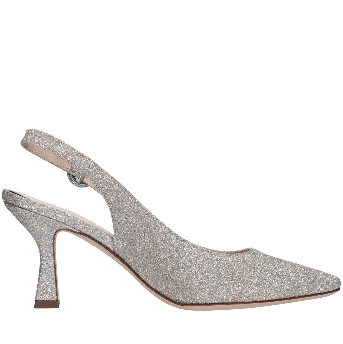 Décolleté slingback in pelle e glitter 