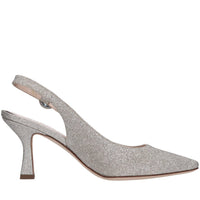 Décolleté slingback in pelle e glitter 