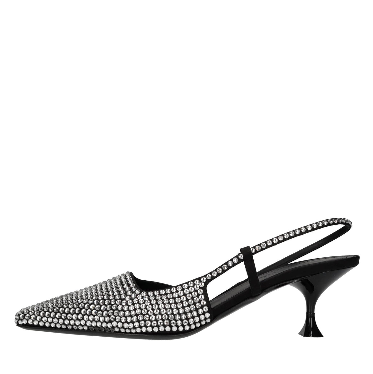 Décolleté slingback in raso e strass 