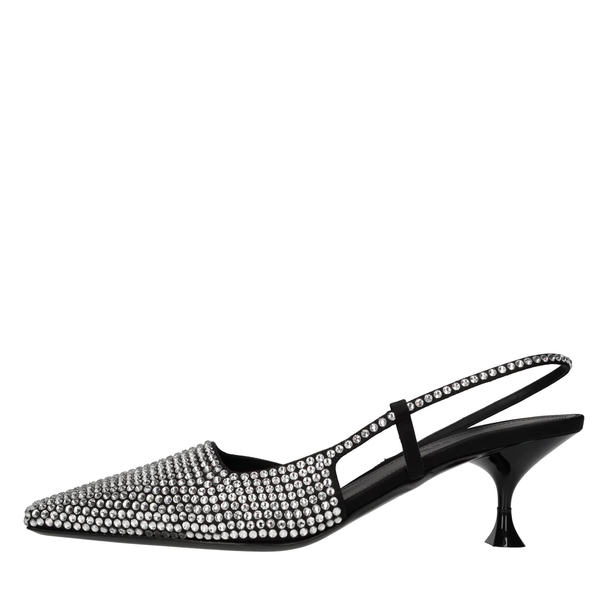 Décolleté slingback in raso e strass 