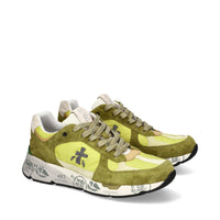 Sneakers in pelle scamosciata, tessuto e inserti in pelle 