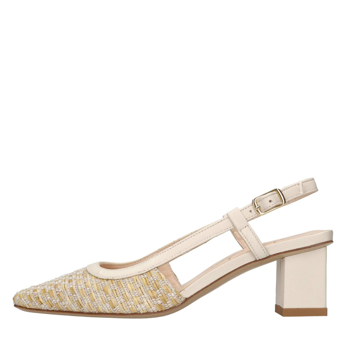 Décolleté slingback in rafia e pelle 