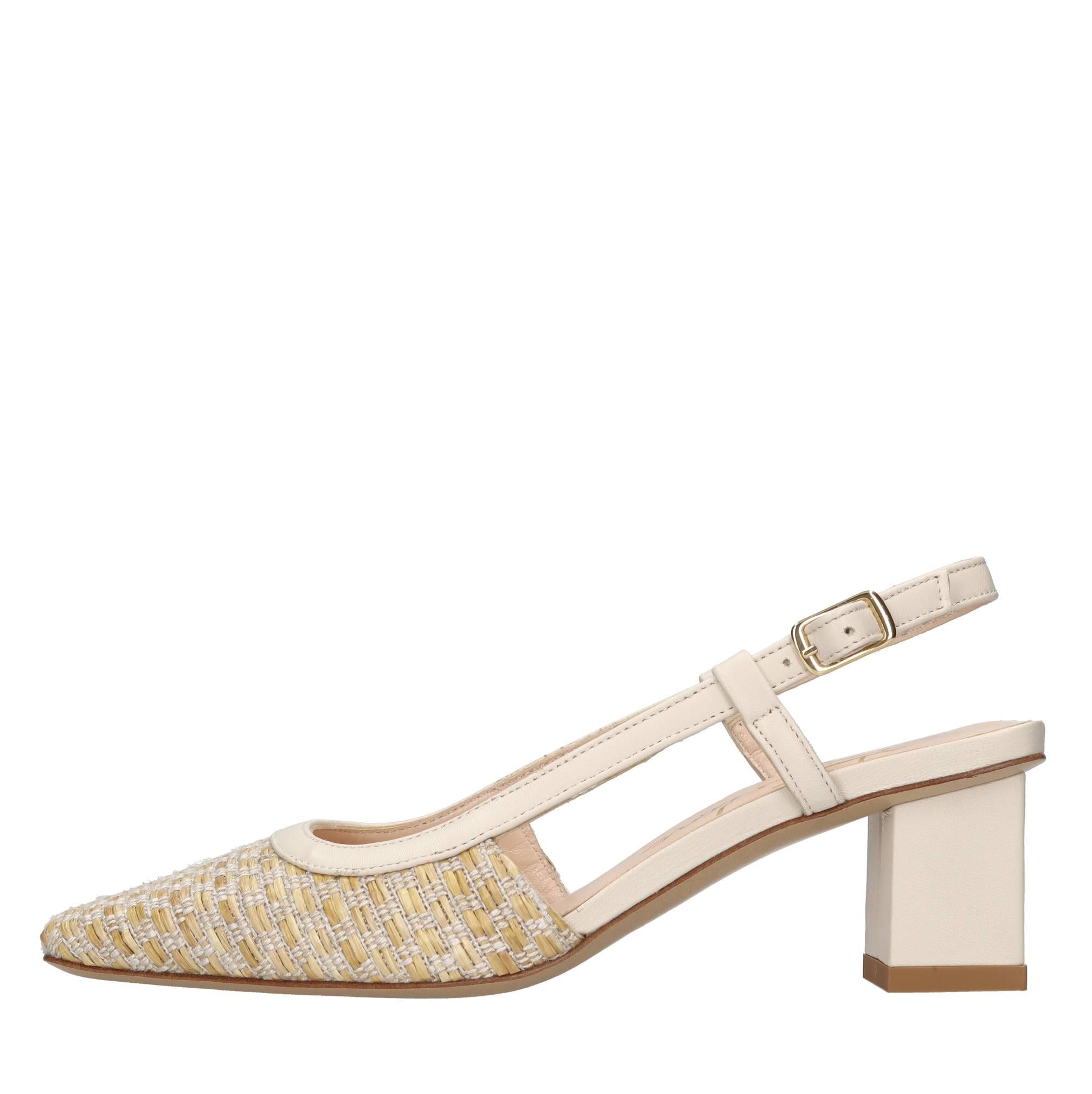Décolleté slingback in rafia e pelle 