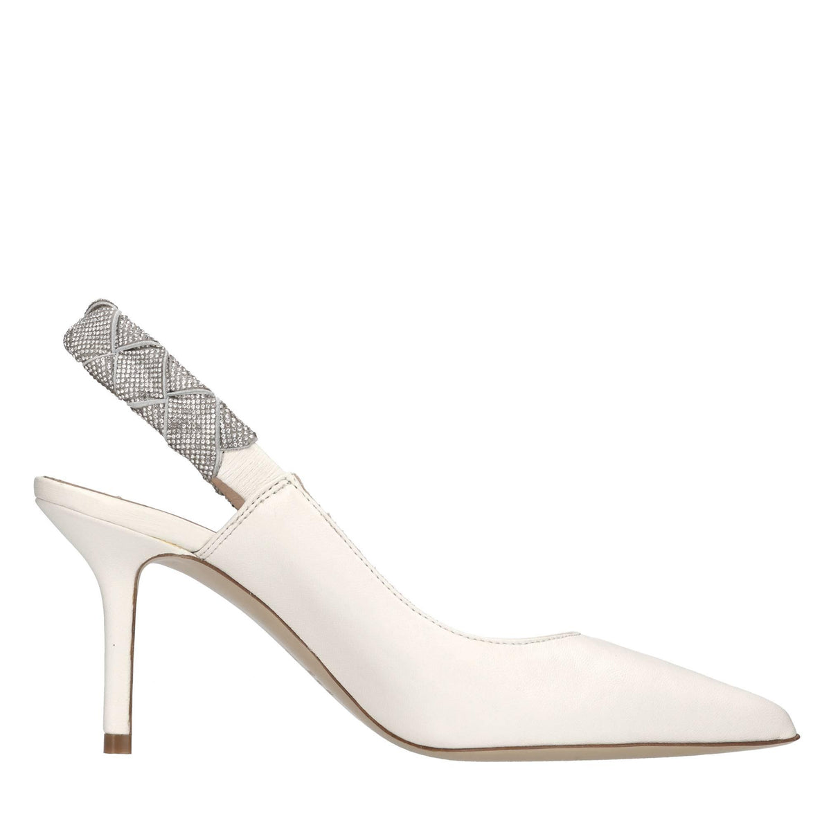 Décolleté slingback in pelle e microstrass 