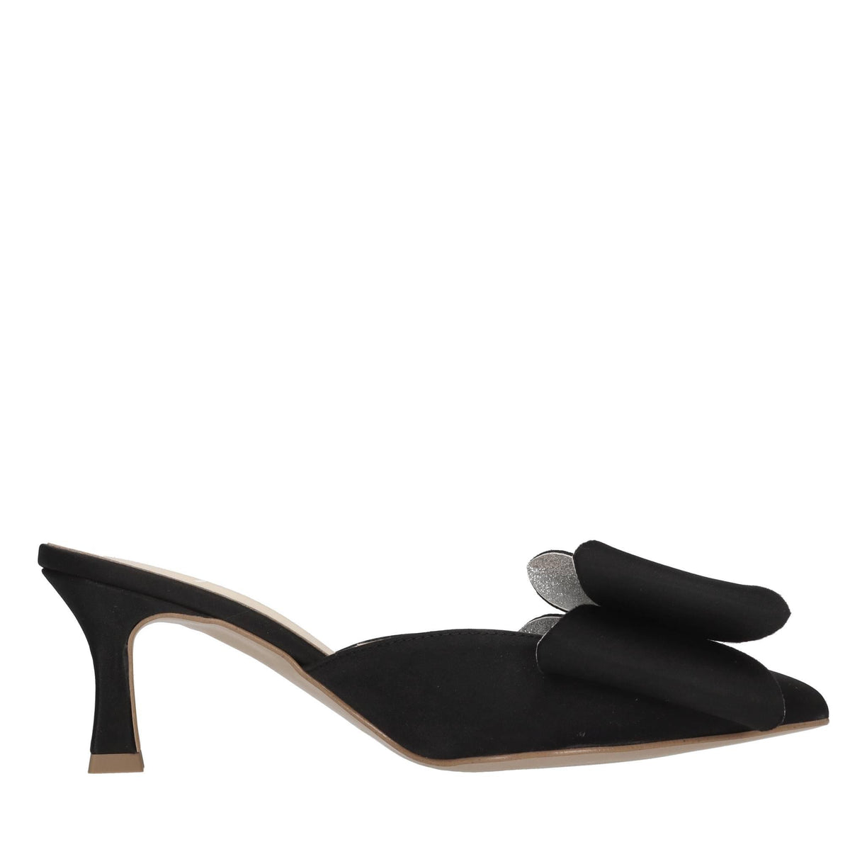 Mules in raso e glitter 