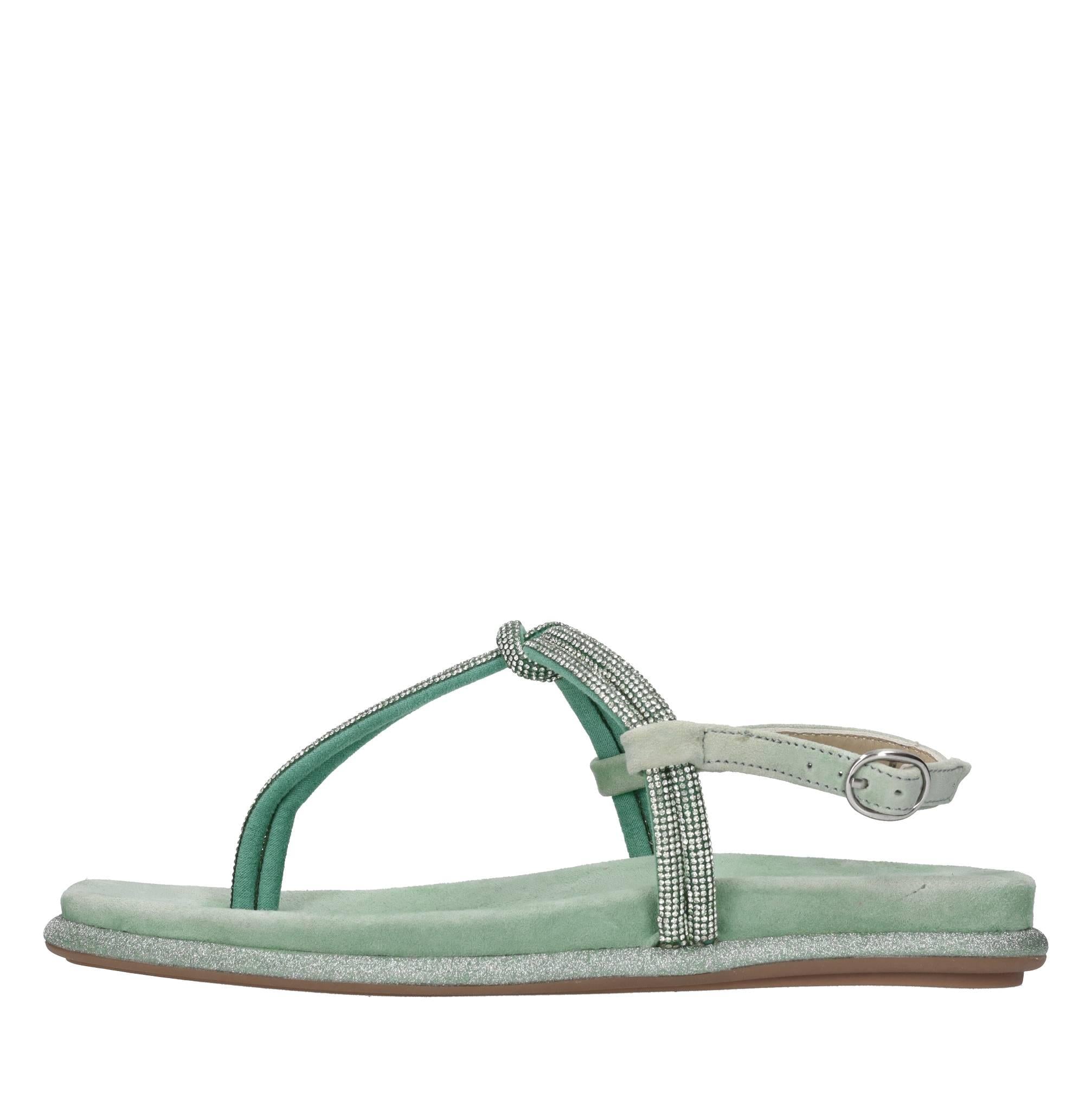 Sandali flat infradito in camoscio e strass 