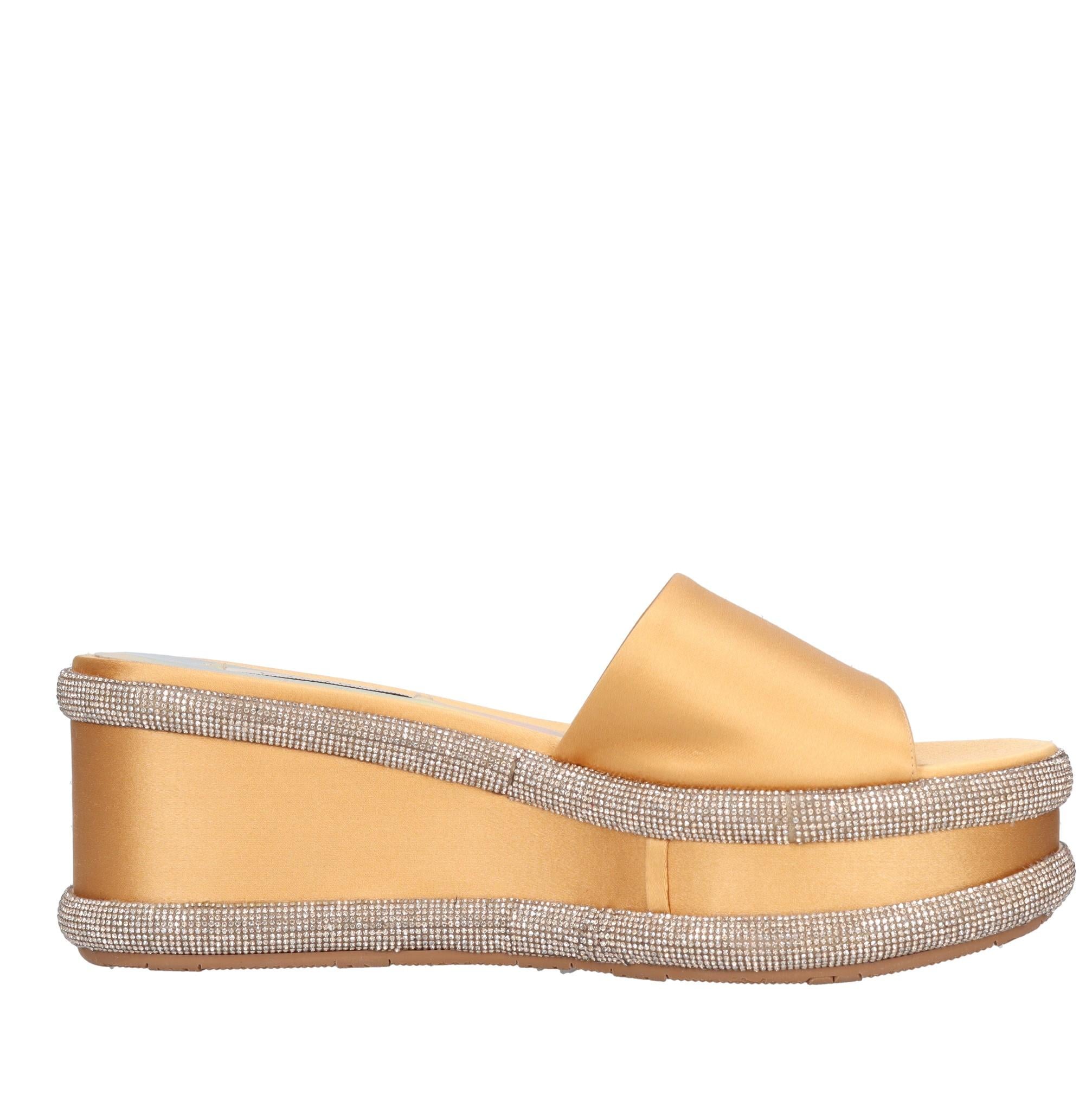 Mules Zeppa in raso e strass 