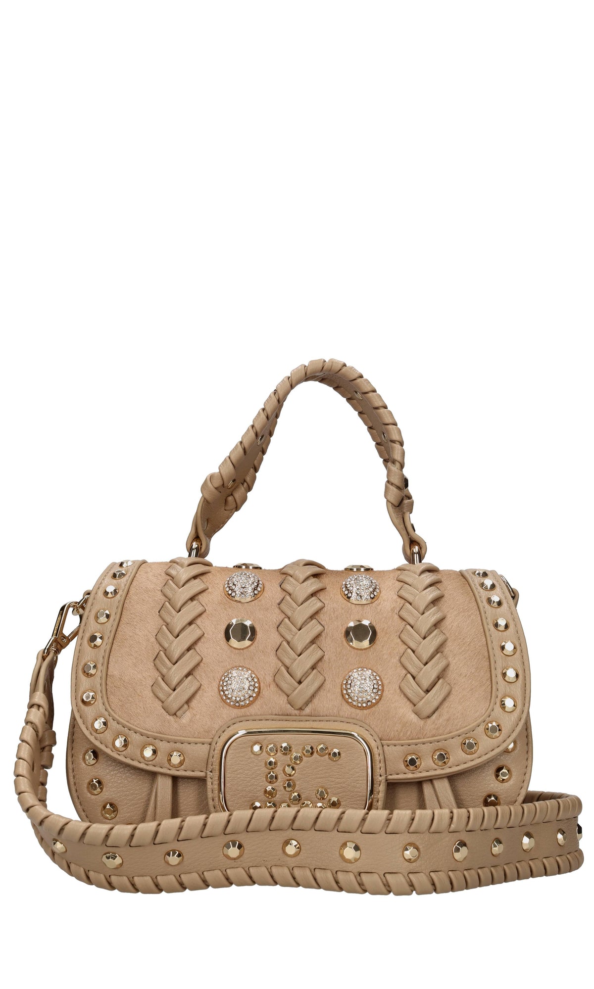 Borsa in ecopelle con borchie e strass 