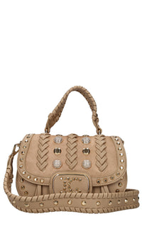 Borsa in ecopelle con borchie e strass 