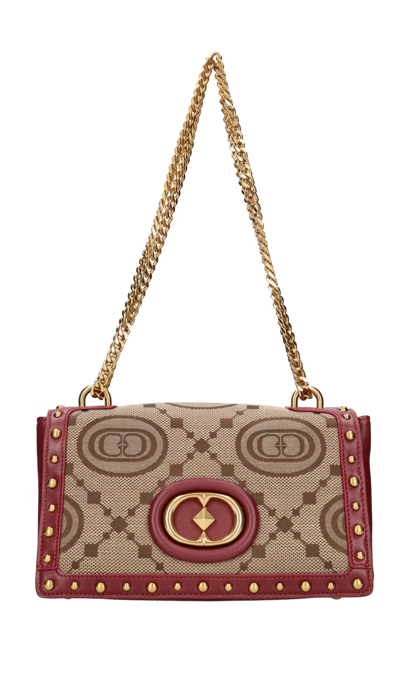 Borsa in pelle e tessuto 
