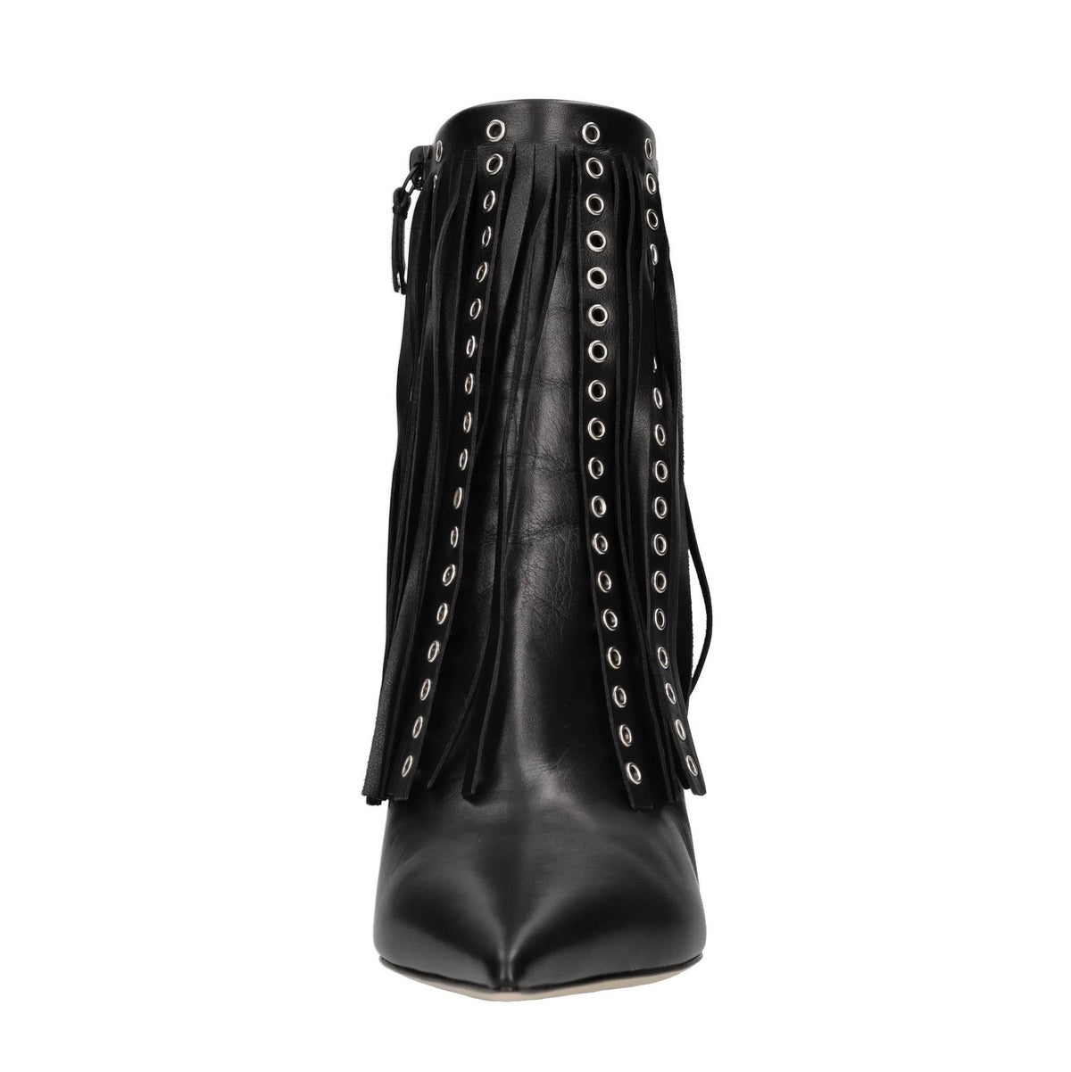 Tronchetti Superblade in pelle con borchie forate color argento 