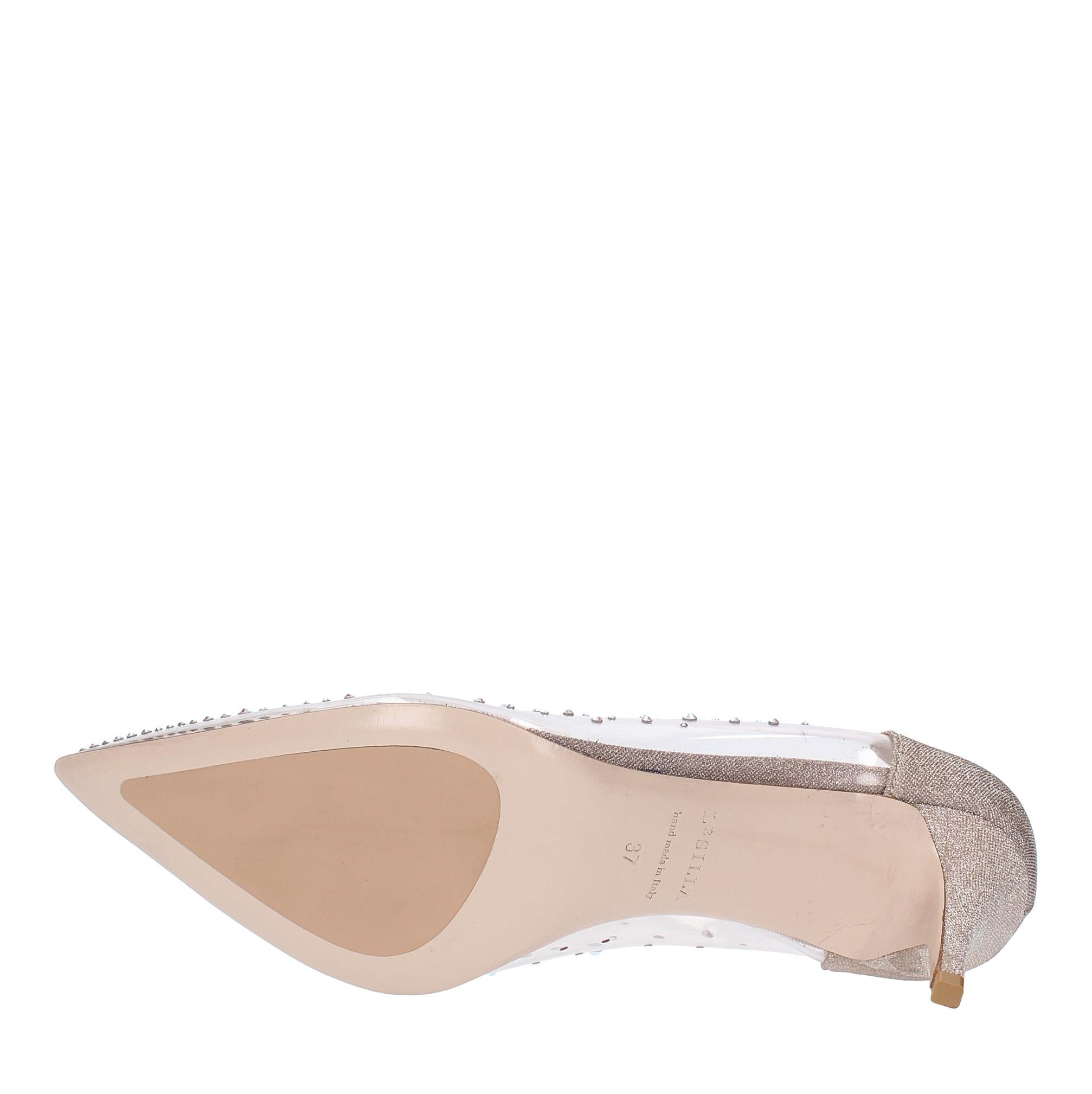 Décolleté in pelle glitterata e PVC 