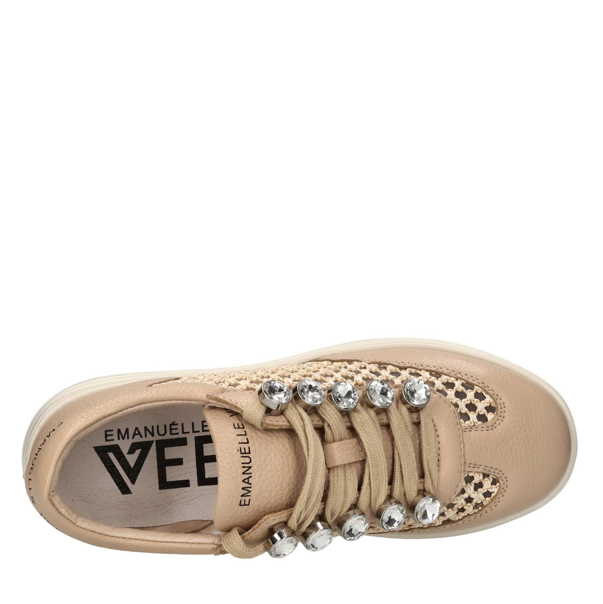 Sneakers in pelle,tessuto e strass 