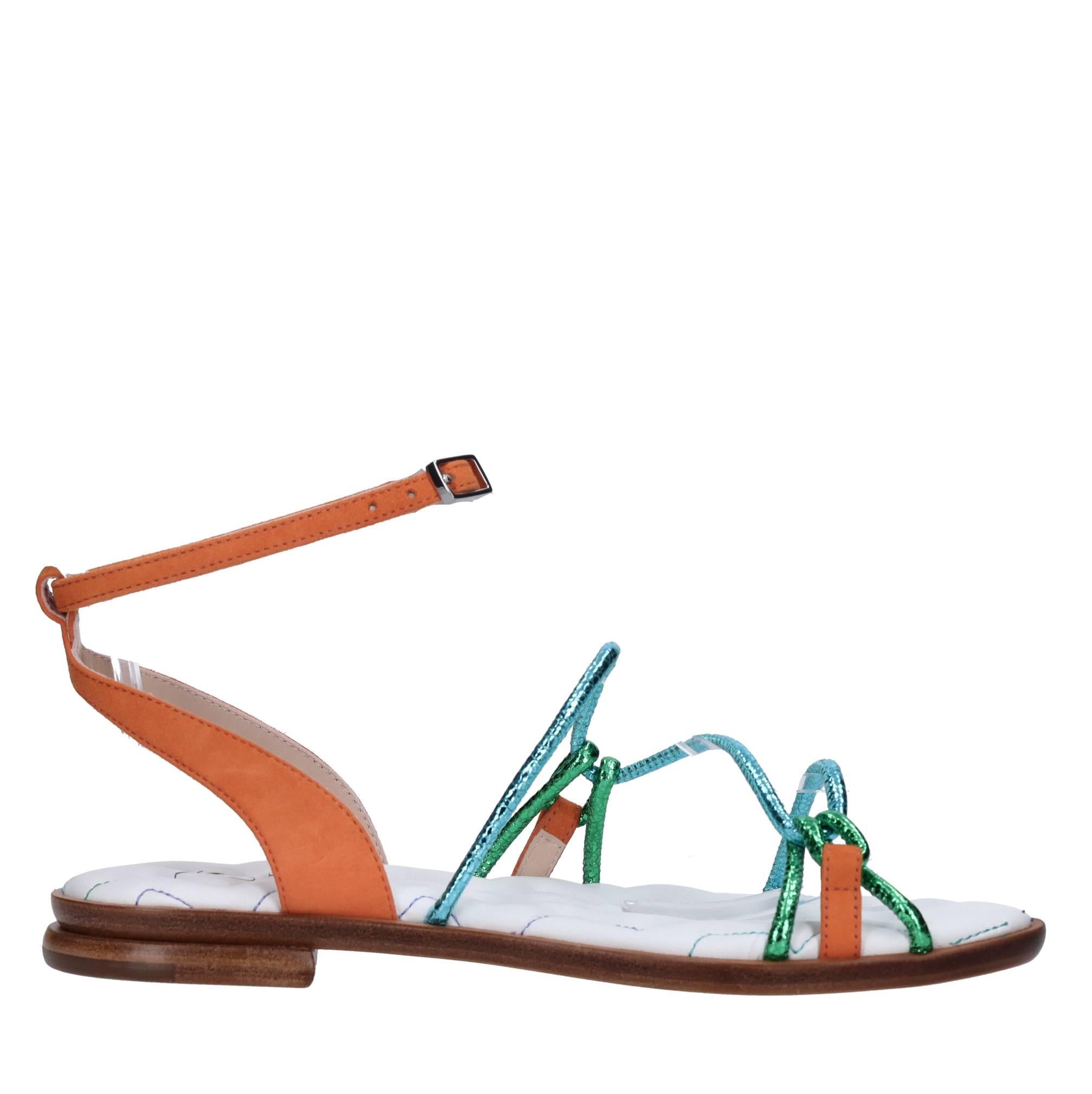 Sandali flat in pelle e camoscio 