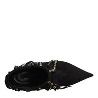 Tronchetti Superblade in camoscio con borchie forate color oro 