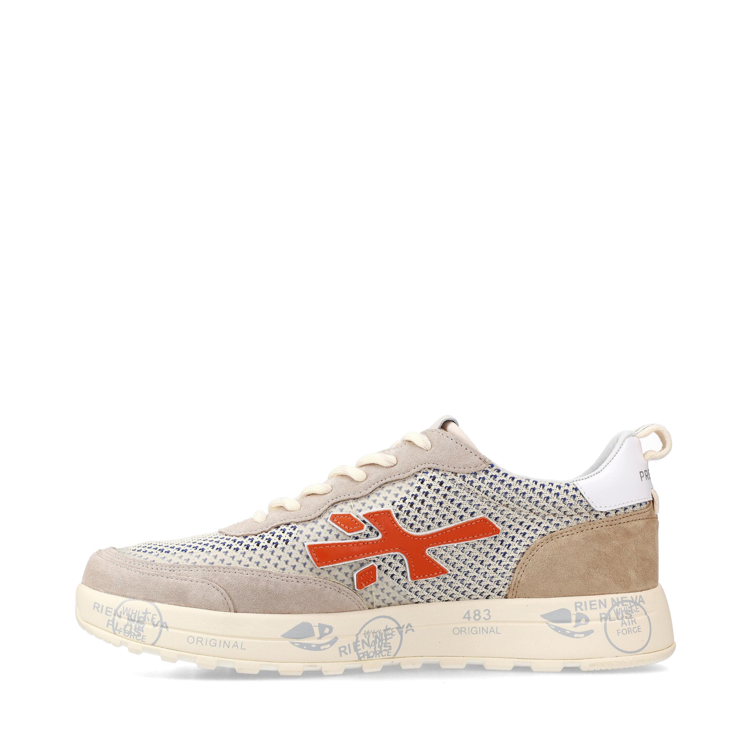 Sneakers in pelle scamosciata, tessuto e inserti in pelle 