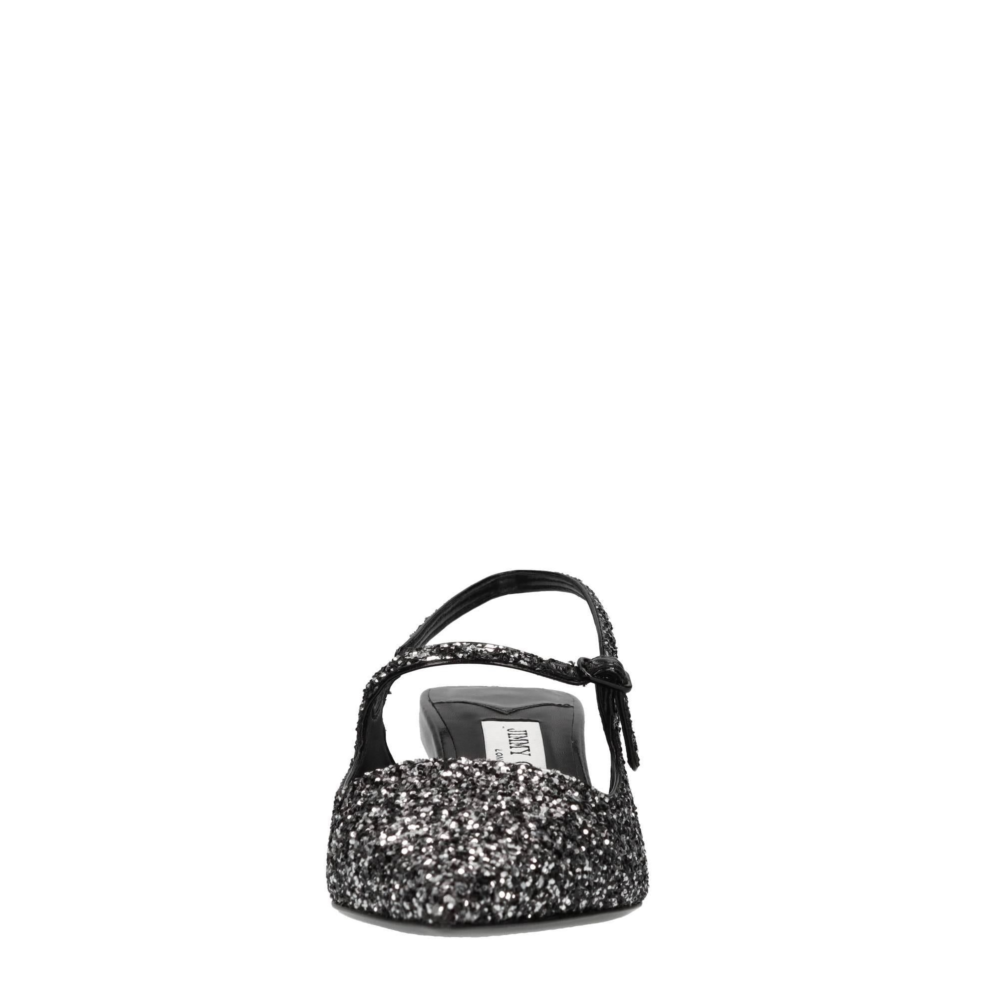 Décolleté slingback in pelle e glitter 