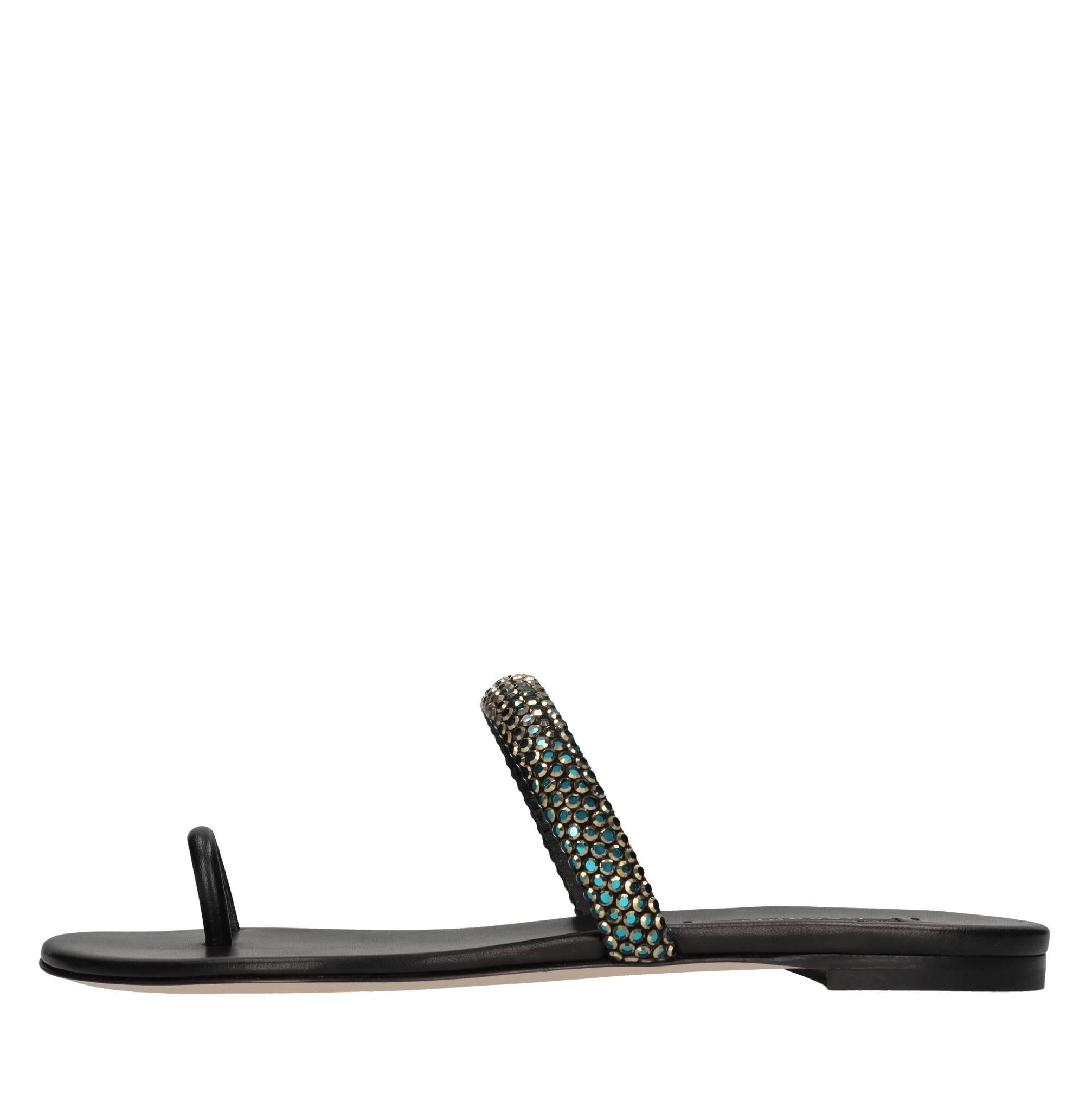 Sandali flat Olimpo in pelle e strass 