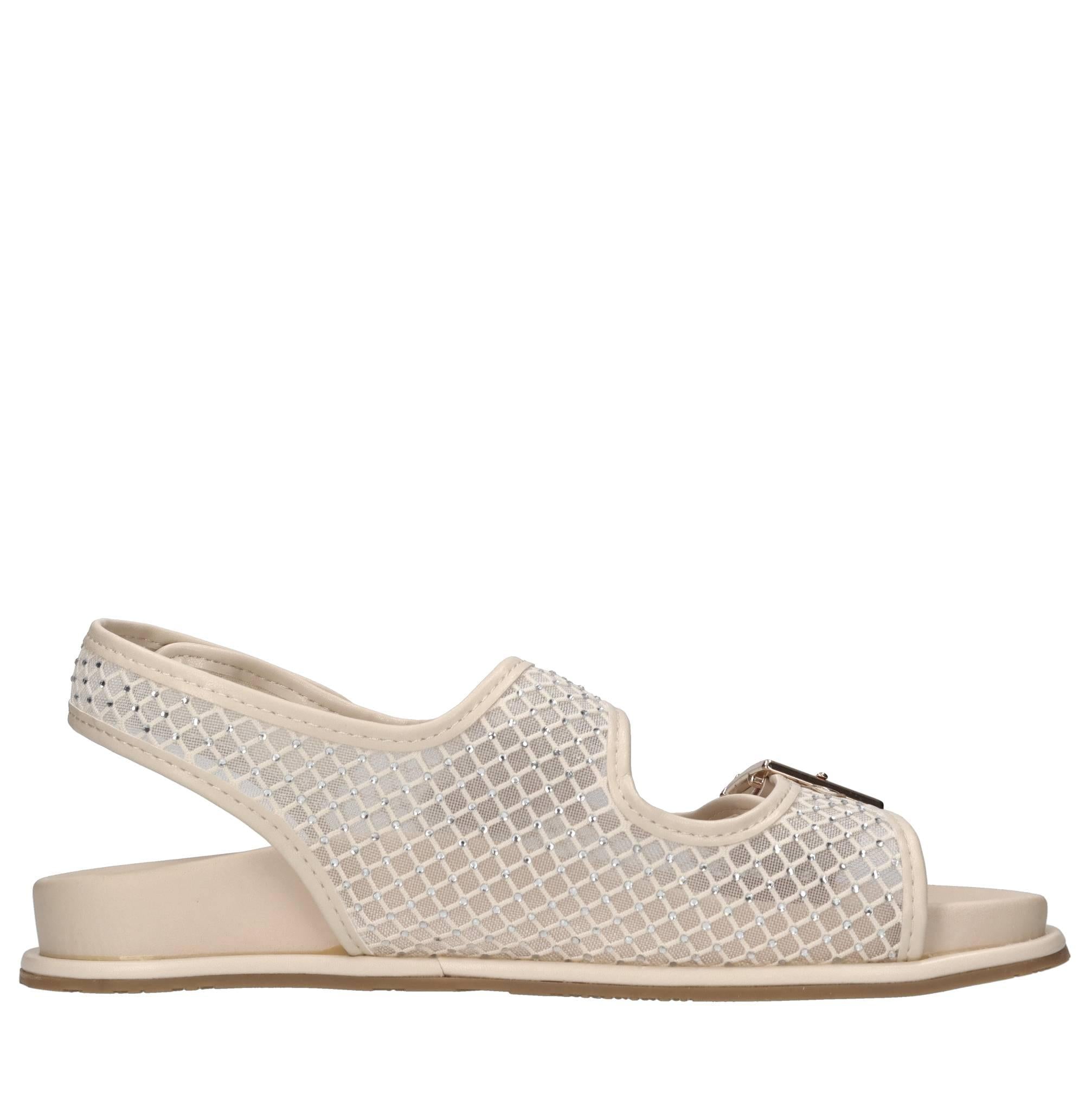 Sandali in ecopelle, rete in tessuto e strass 