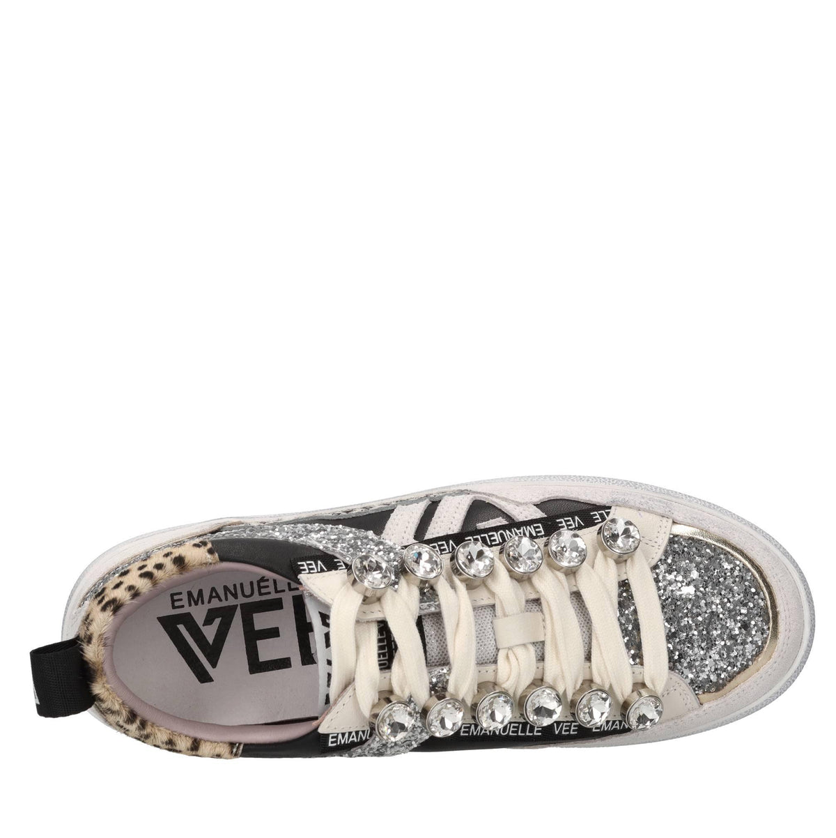 Sneakers in pelle,cavallino,glitter e strass 