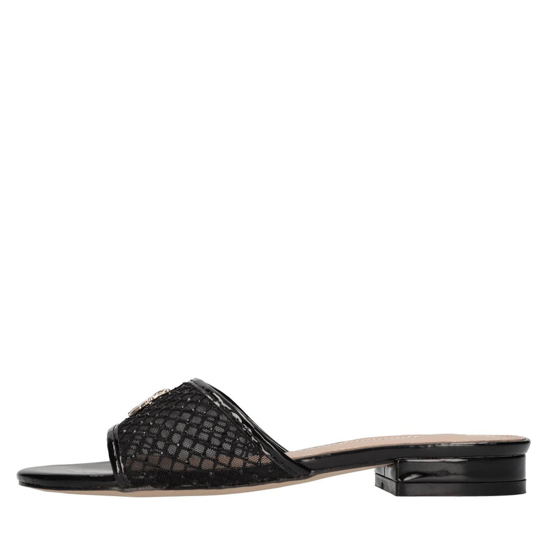 Mules in ecopelle, rete in tessuto e strass 