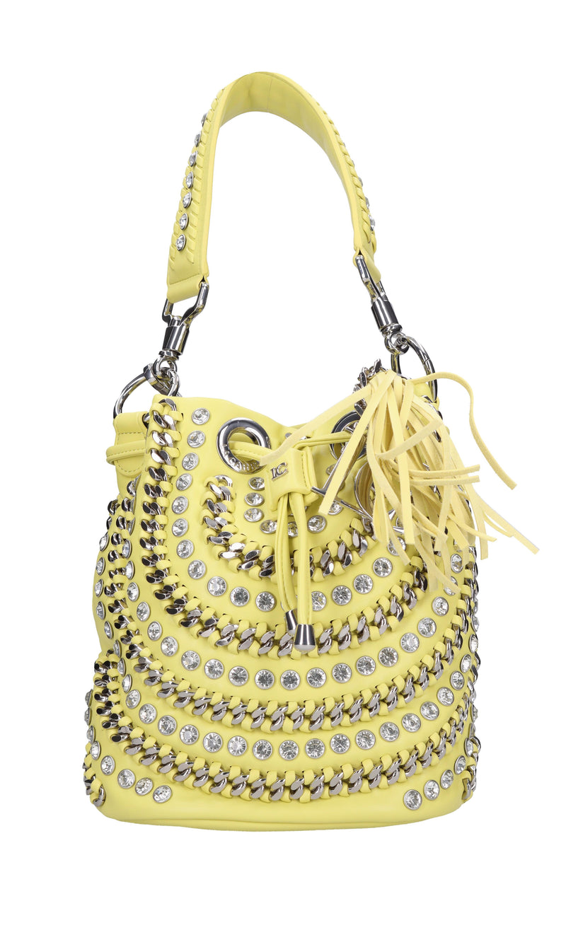 Borsa in ecopelle con borchie e strass 