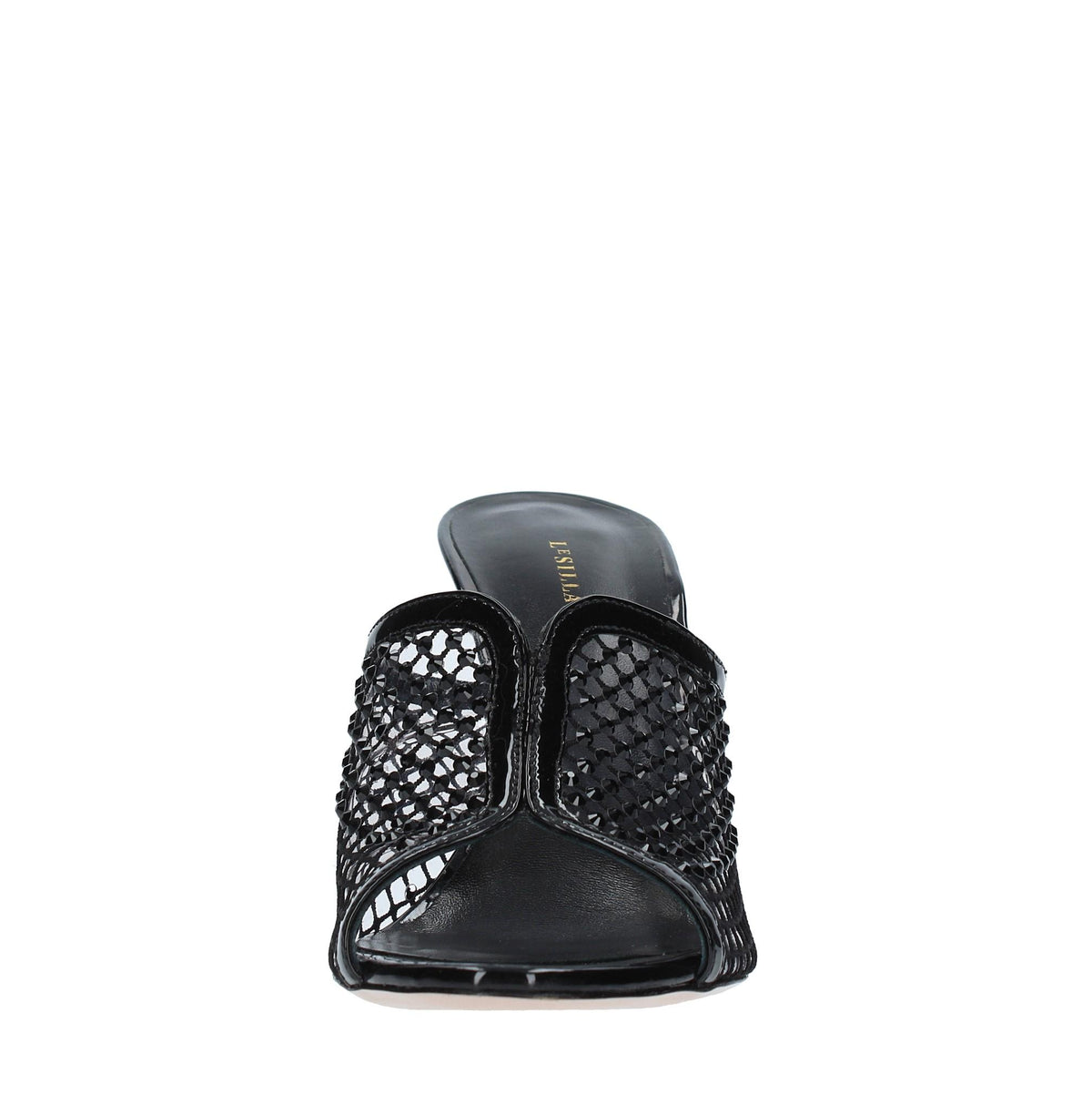 Mules in pelle tessuto e PVC 