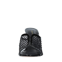 Mules in pelle tessuto e PVC 