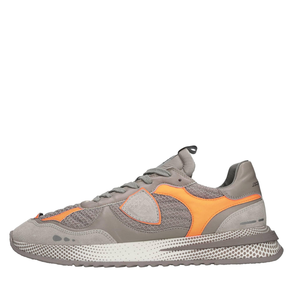 Sneakers in pelle e tessuto con dettagli arancio fluo 