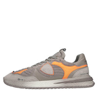 Sneakers in pelle e tessuto con dettagli arancio fluo 