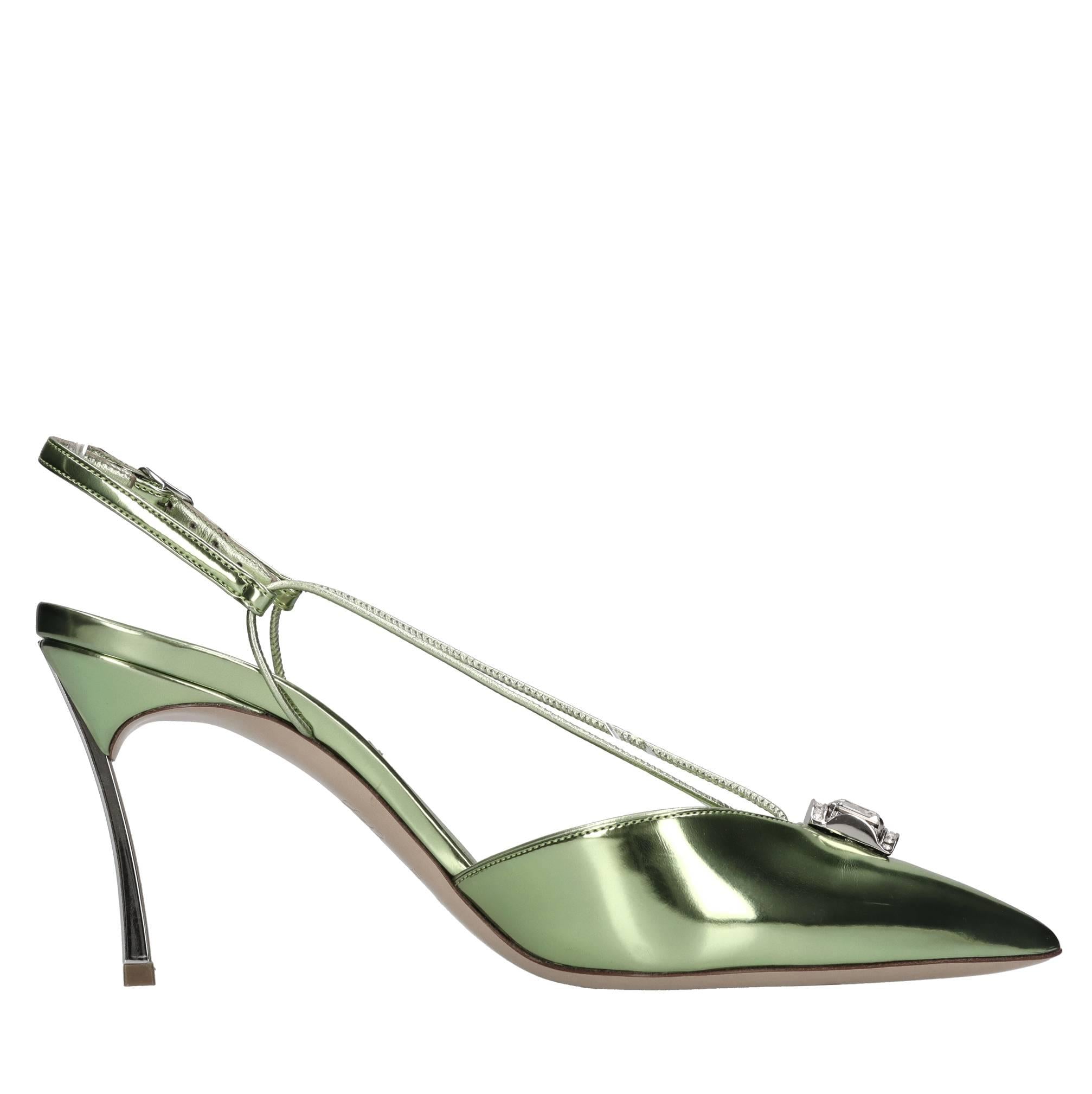 Décolleté slingback blade in pelle con applicazione gioiello 