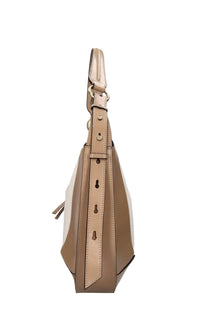 Borsa in pelle e tessuto 