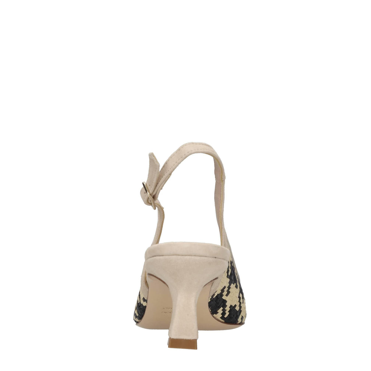Décolleté slingback in pelle e rafia 