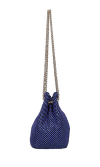 Mini secchiello in raso e maglia metallica in strass 