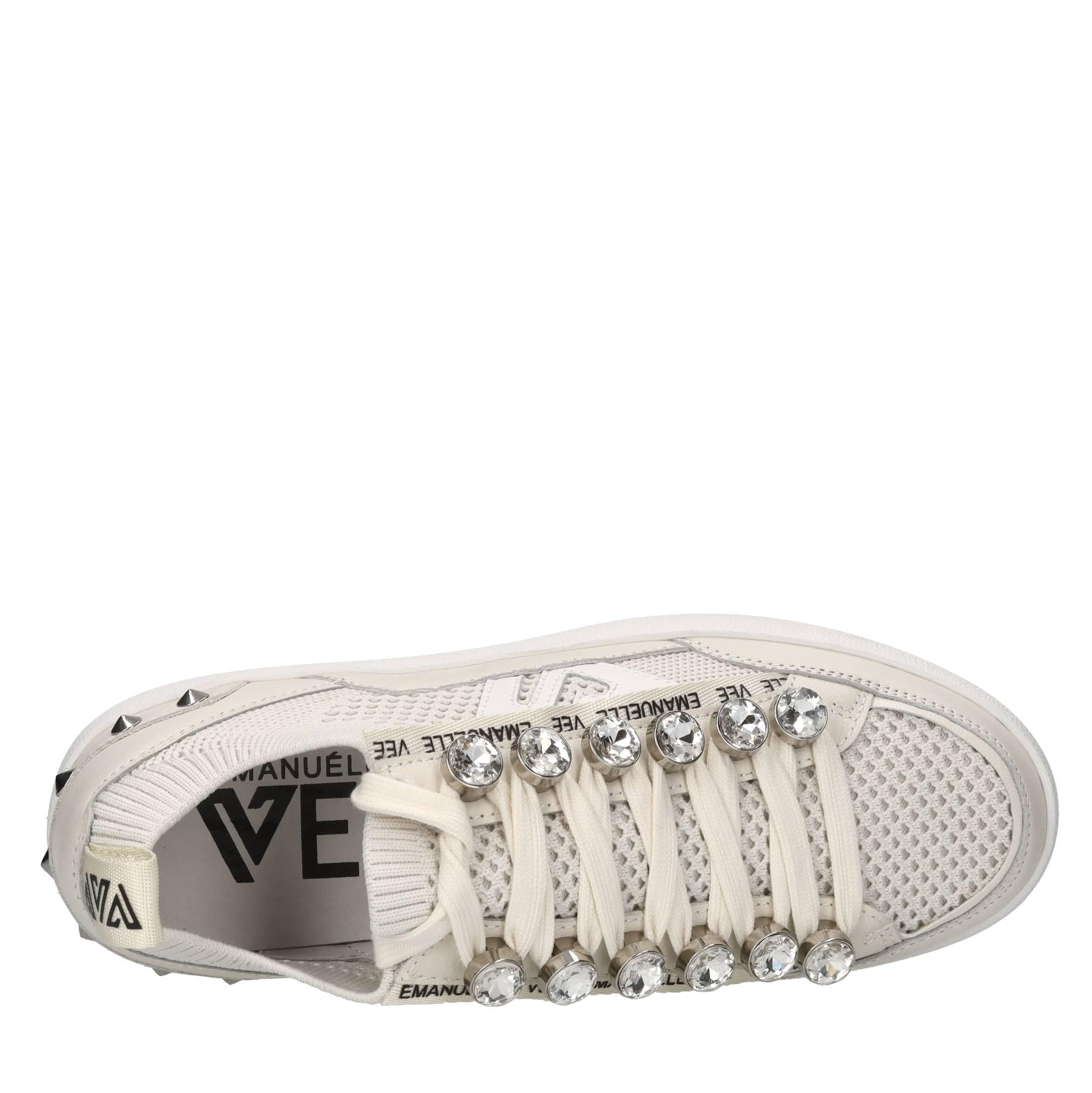 Sneakers in pelle,tessuto e strass 