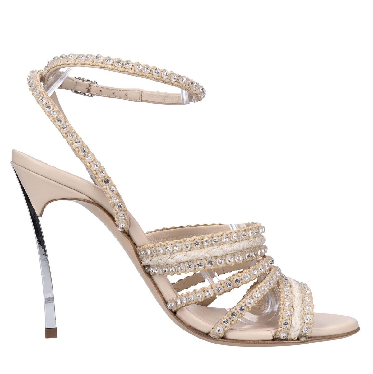 Sandali Blade in pelle tessuto e strass 
