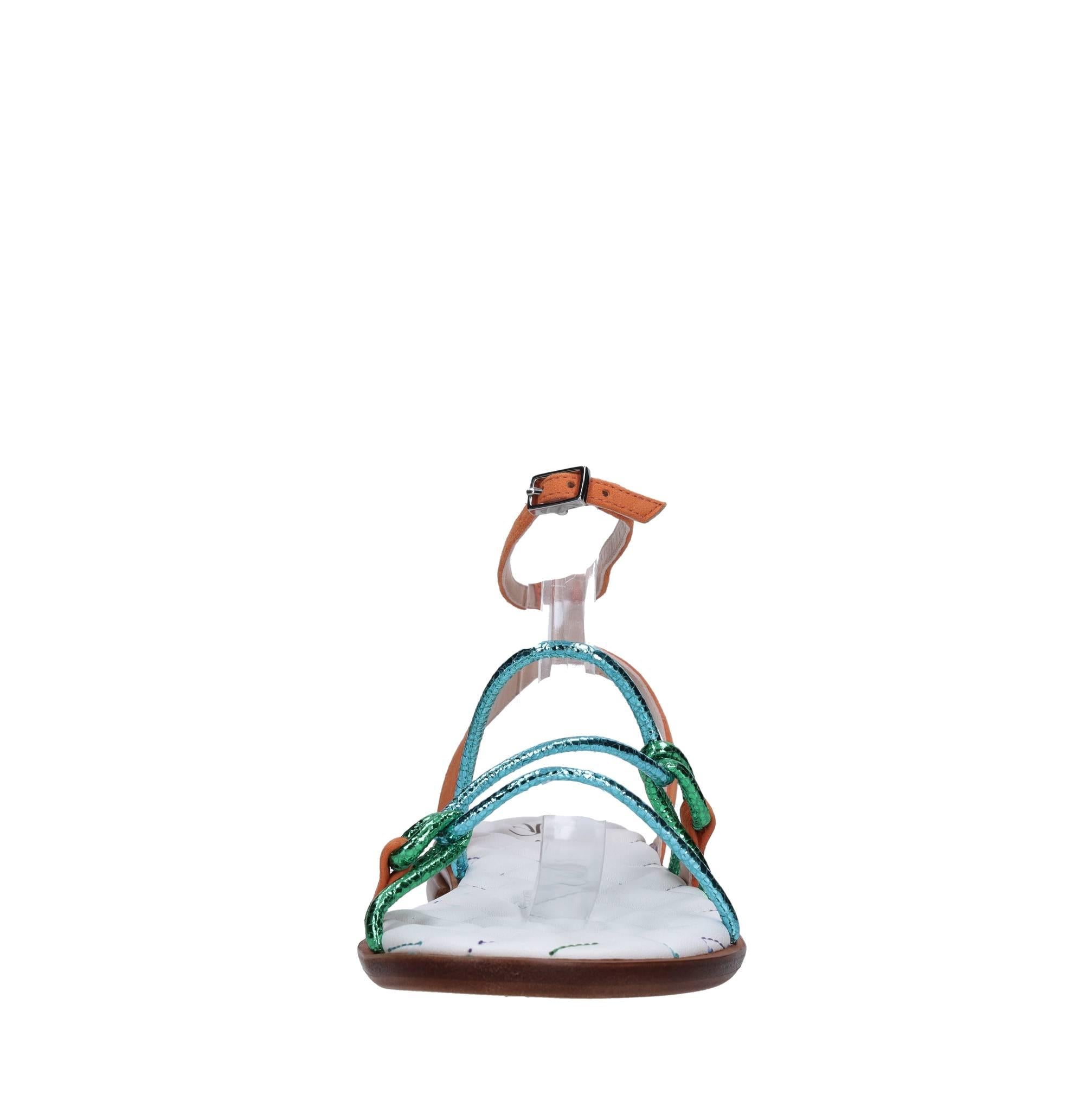 Sandali flat in pelle e camoscio 
