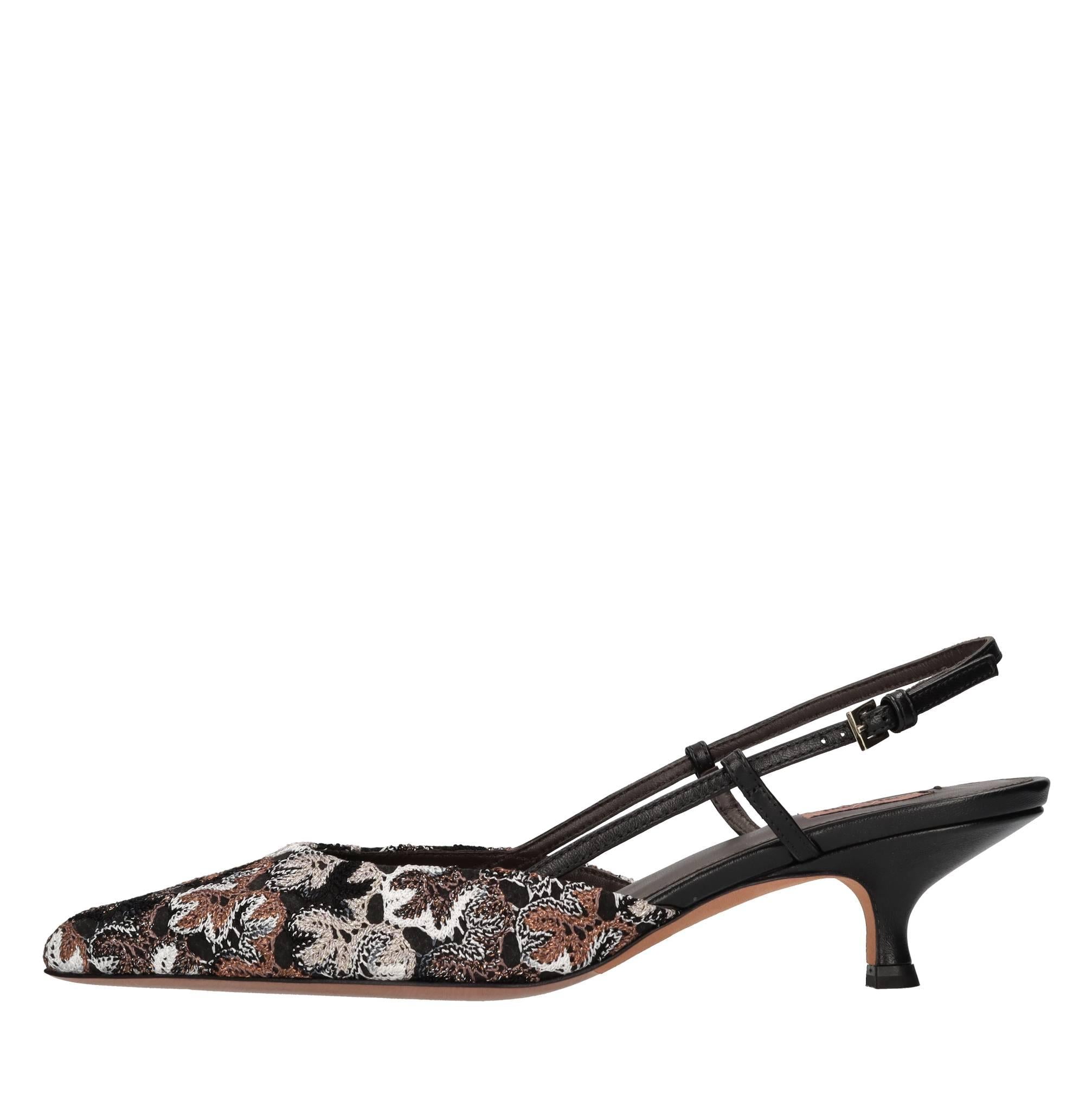Décolleté slingback Fiona in pelle e tessuto 