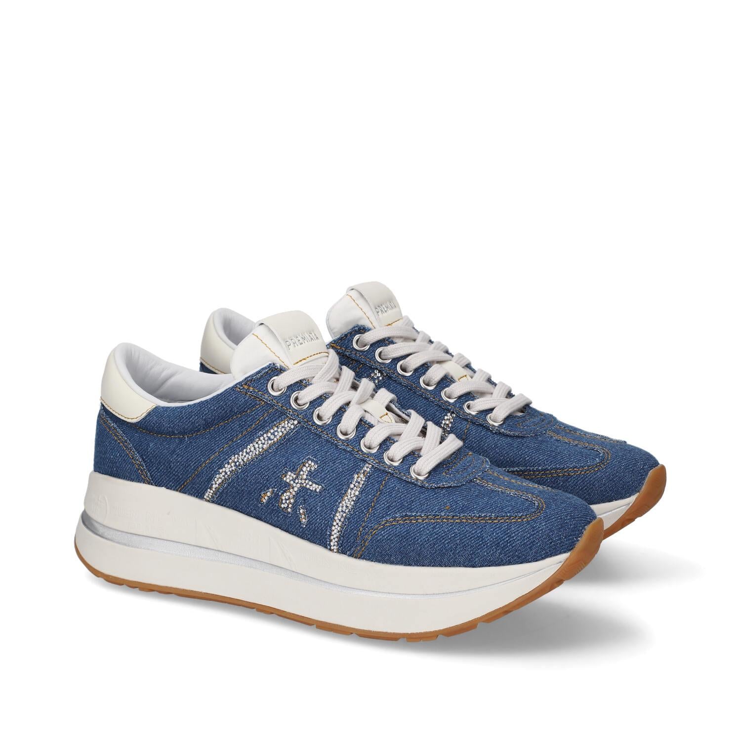 Sneakers in tessuto ecopelle e strass 