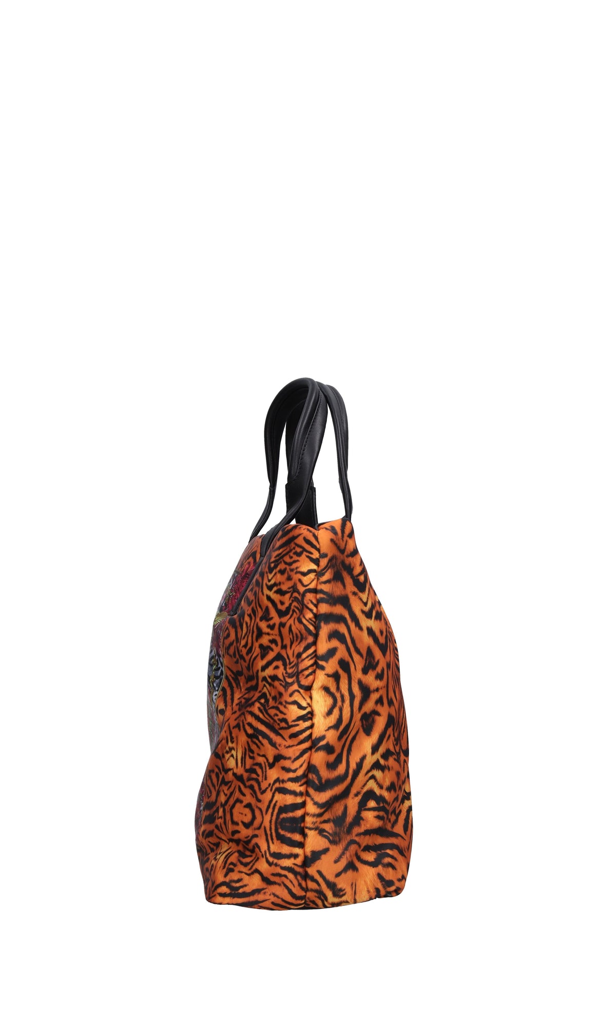 Borsa in tessuto con inserti in ecopelle 
