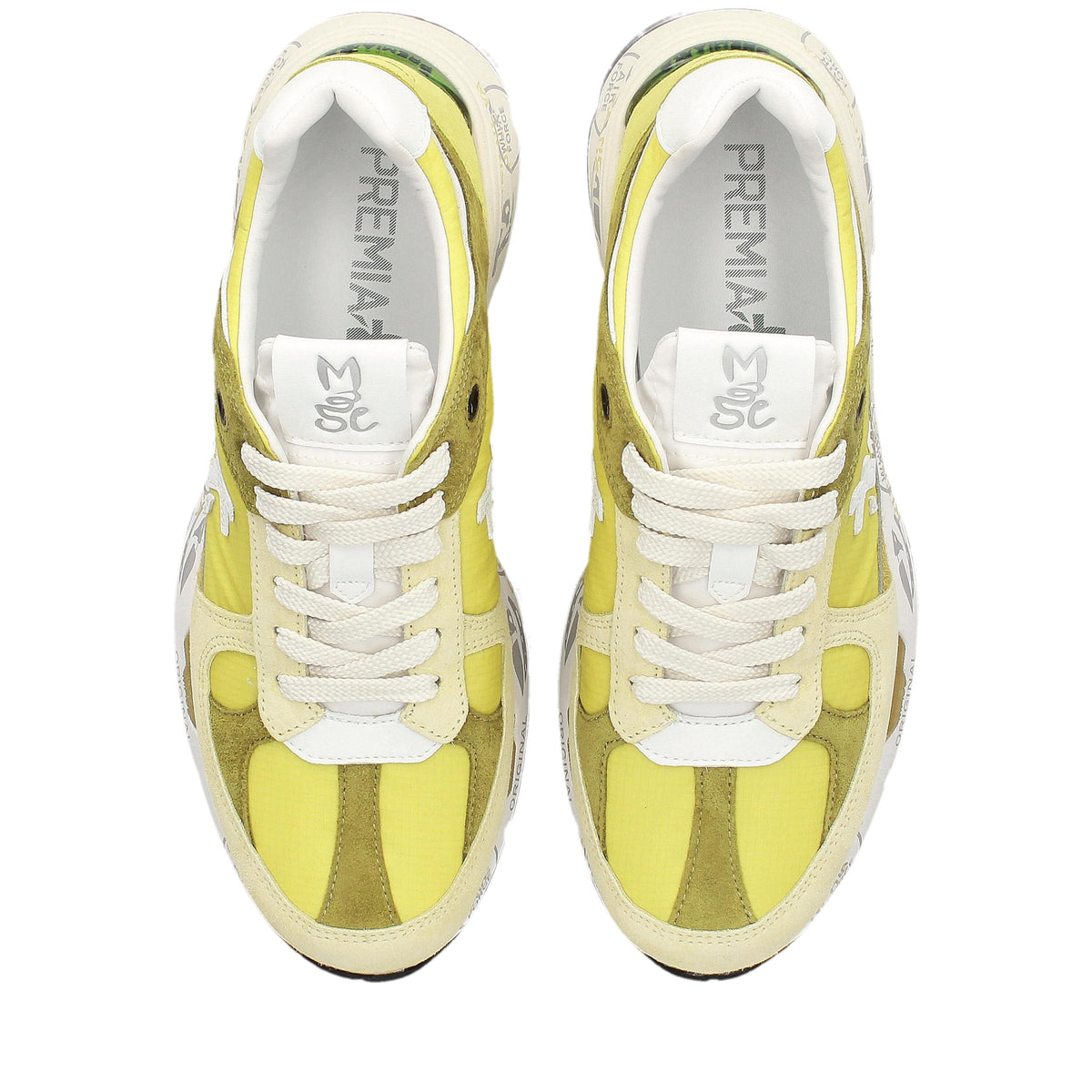 Sneakers in pelle scamosciata, tessuto e inserti in pelle 