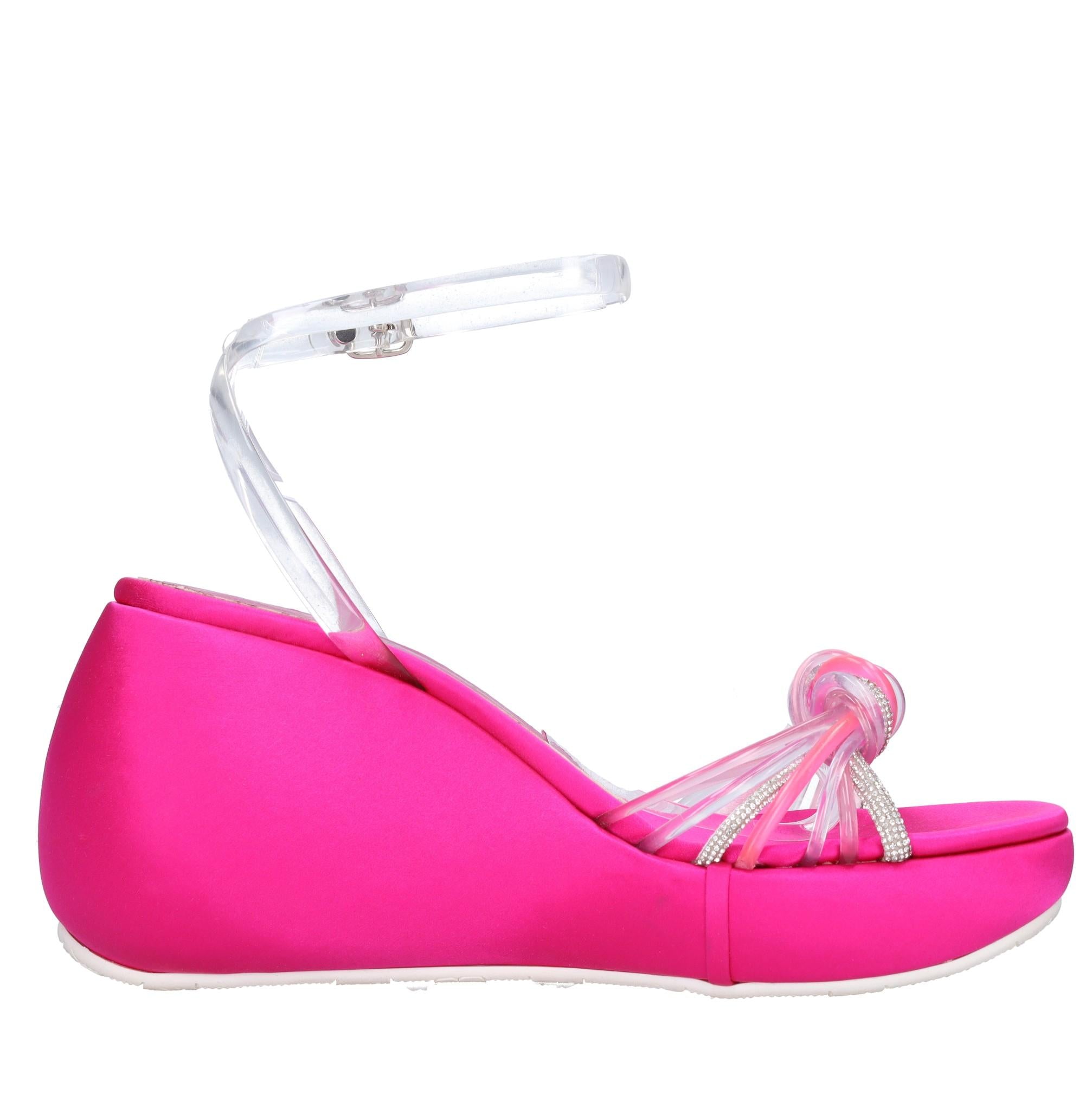 Sandali Zeppa in raso plexi e strass 