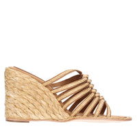Sandali Mules Zeppa in rafia pelle e tessuto 