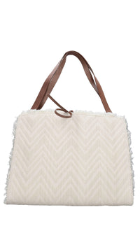 Borsa in tessuto zig zag e pelle 