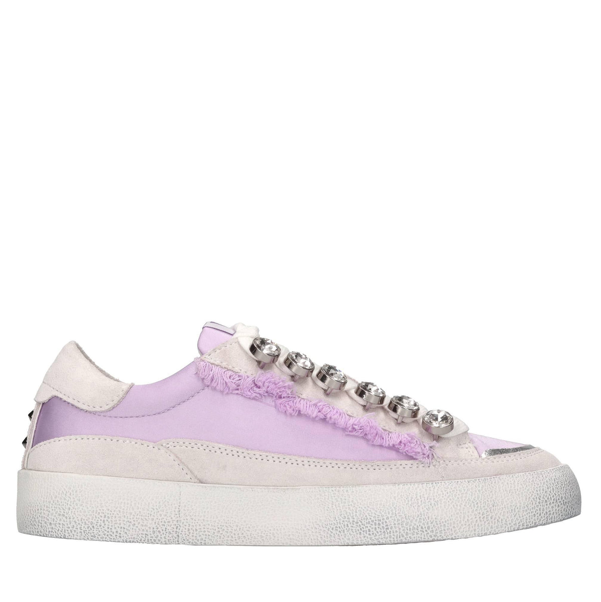 Sneakers in pelle,tessuto e strass 
