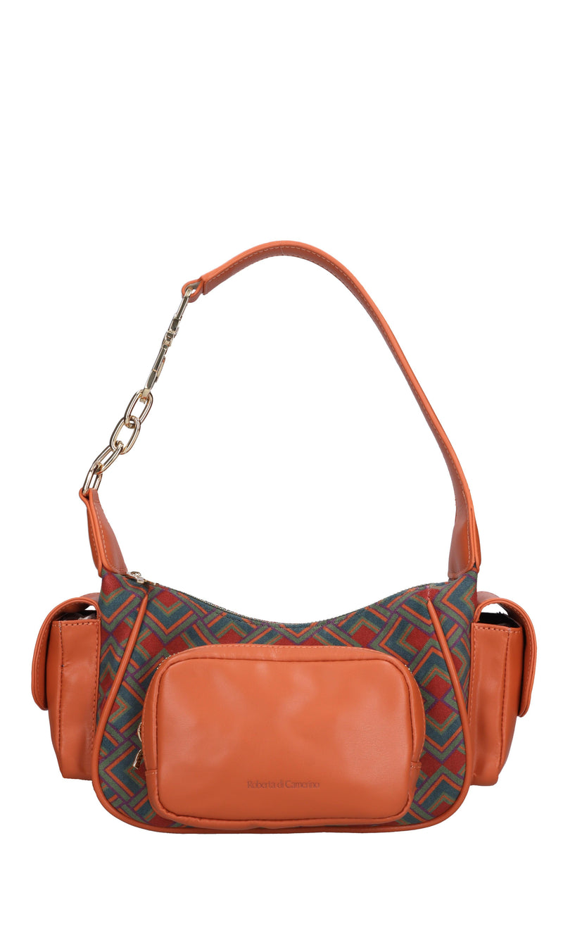 Borsa in pelle e tessuto 