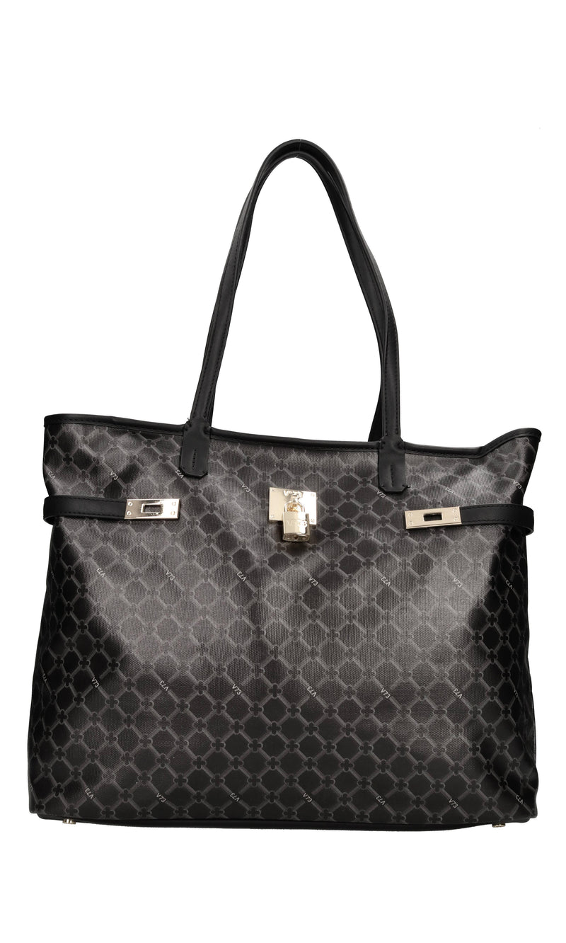 Borsa  sfoderata in canvas spalmato e stampato con allover logato V73 