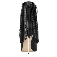 Tronchetti Superblade in pelle con borchie forate color argento 
