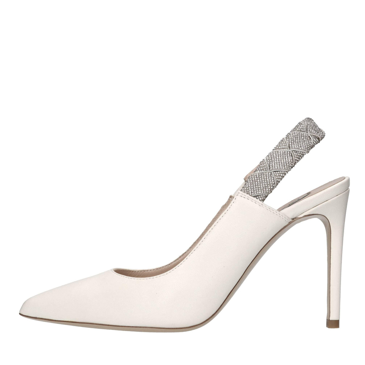Décolleté slingback in pelle e microstrass 